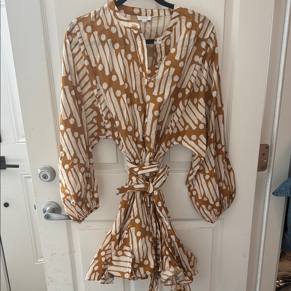 RHODE Tan and White Geometric Dress
